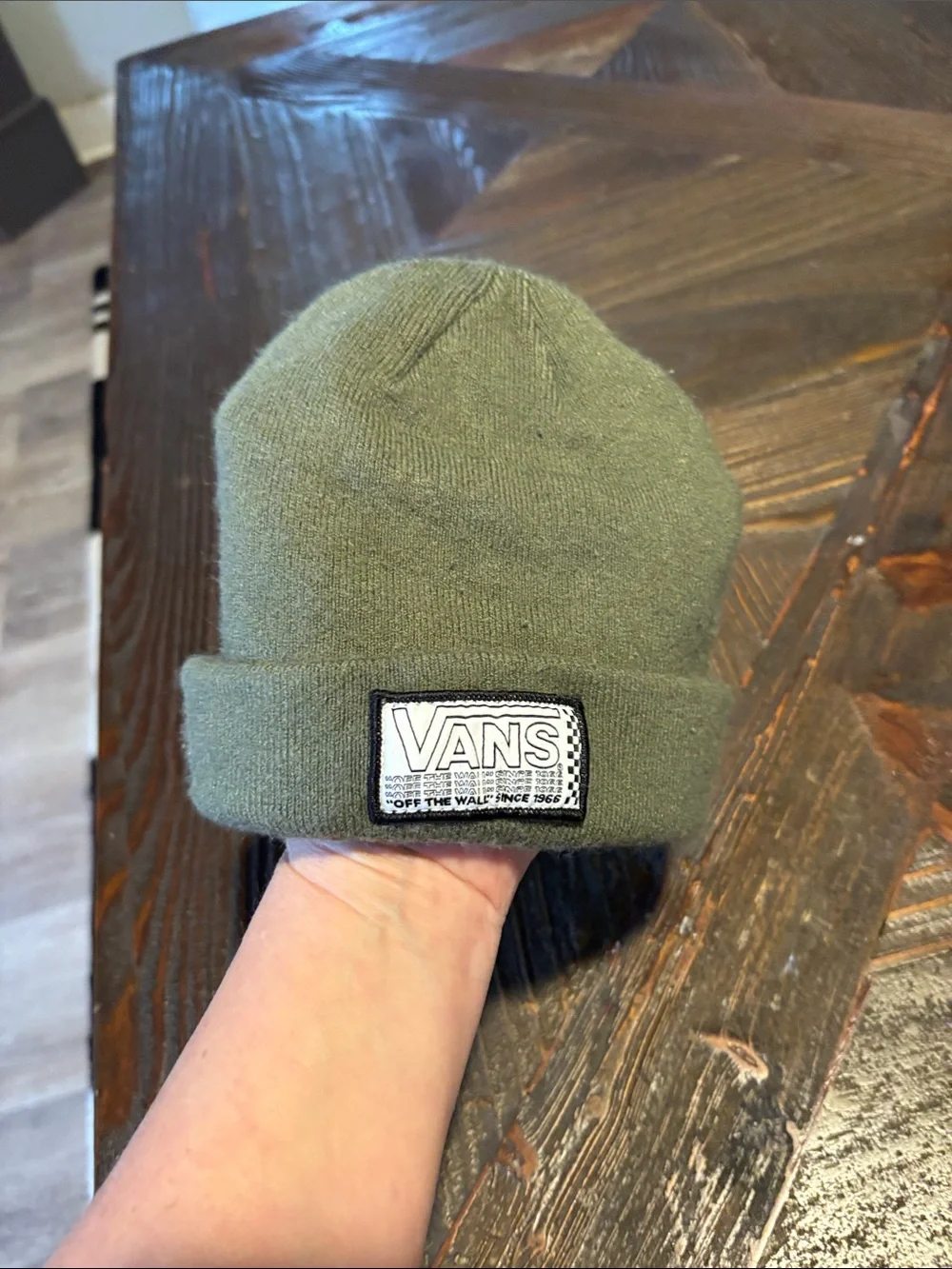 Vans Olive Knit Cuffed Beanie with Logo Patch